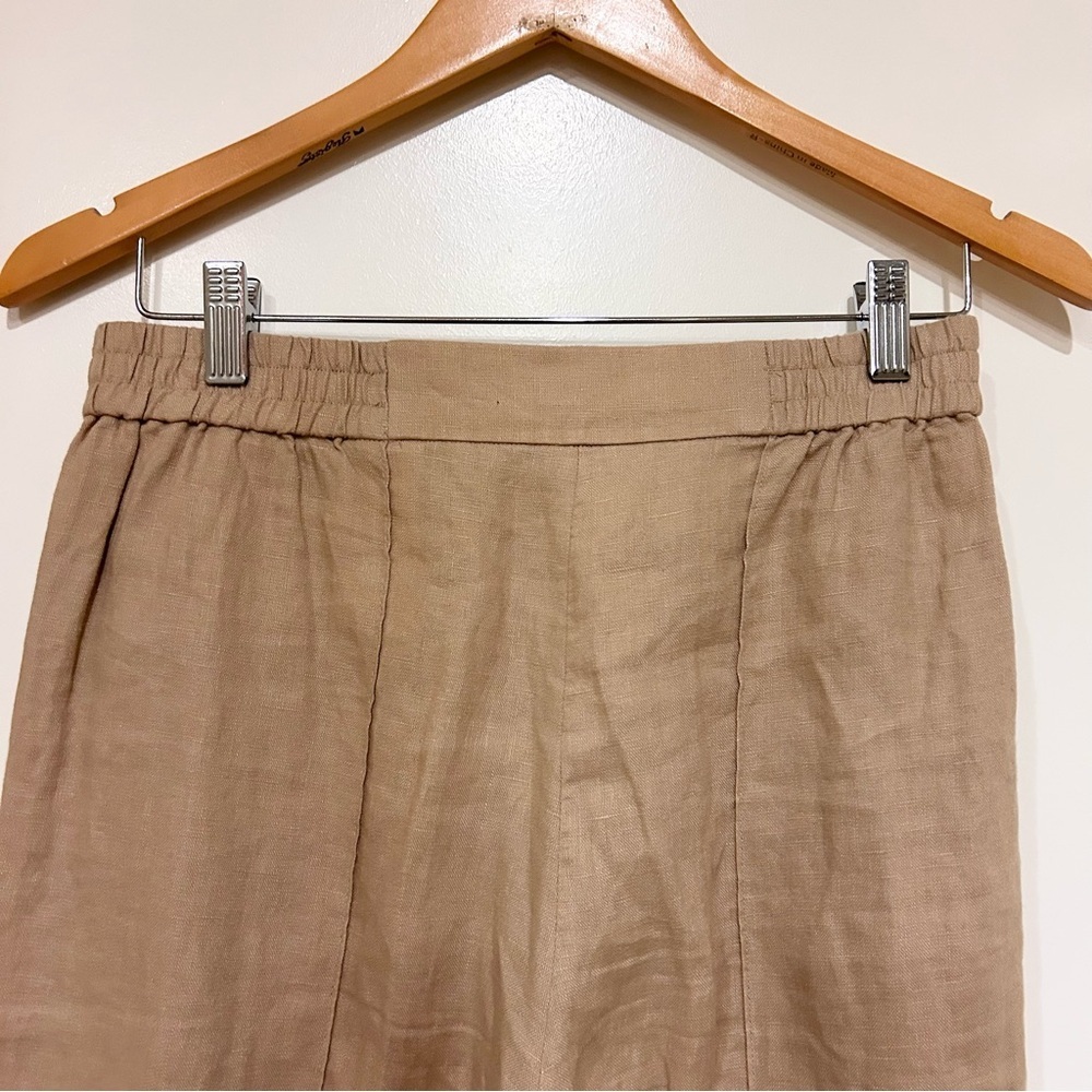 COS 100% LINEN WIDE-LEG TROUSERS color khaki EU34 US 4 adjustable waist pockets - Picture 3 of 9